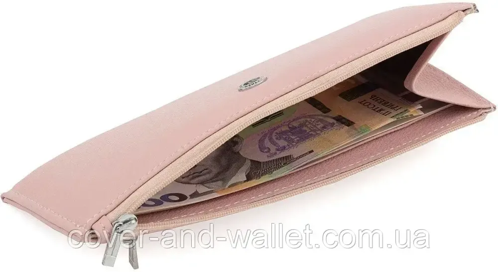 Тонкий жіночий гаманець із натуральної шкіри на блискавці пудрового кольору ST Leather Київ - фото 7