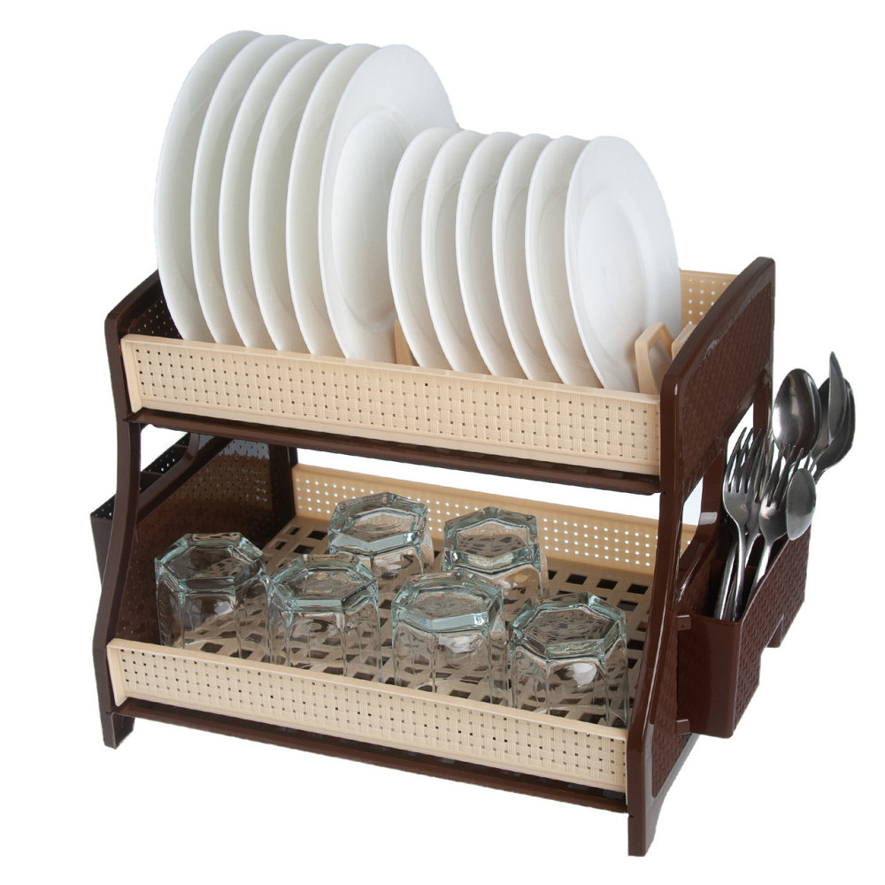 Сушка для посуды 2 ярусная, с 2-мя поддонами, R-Plastic бежево-коричневая Одесса - изображение 1