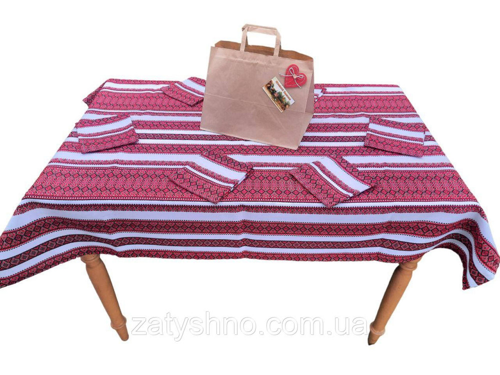 Червона скатертина з серветками машинна вишивка 230*140 Київ - фото 5