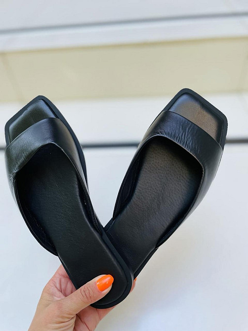 VIFEST Модні шльопанці жіночі з натуральної шкіри чорні на низькому ходу літні VIFEST 2016 TS-0 Коломыя - изображение 1