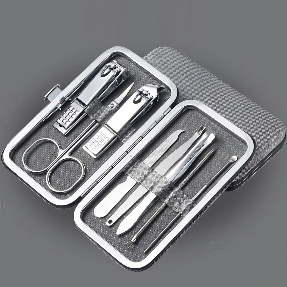 Набір інструментів для манікюру і педикюру в кейсі, пінцет, пилочка, ножиці в наборі 8 шт, колір сірий Кам'янець-Подільський - фото 1