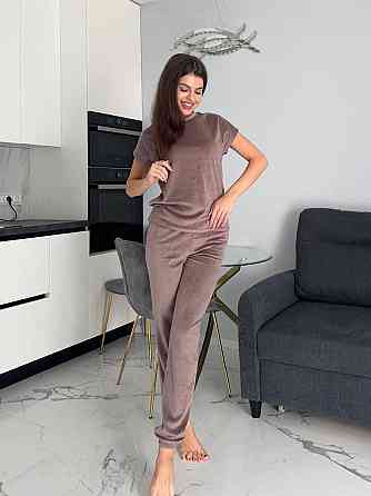 Жіночий домашній костюм-трійка: футболка штани + шорти плюш-велюр Моко, 46/48 Одеса