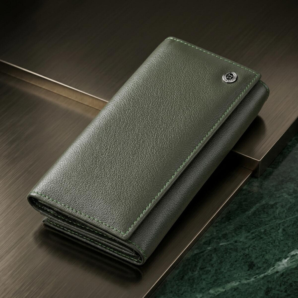 Вместительный женский кошелек на магнитах из натуральной кожи ST Leather 23115 Зеленый Киев - изображение 11