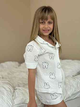 Дитяча піжама з мусліна шорти з сорочкою Зайчики 110-116 Харків
