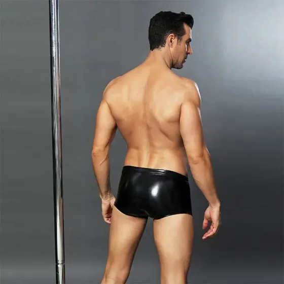 Еротичні чоловічі лакові труси зі шнурівкою One Size Black Львов