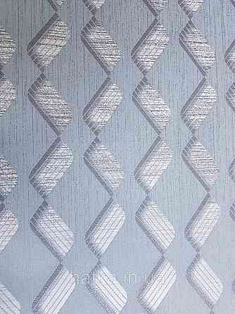 Шпалери метрові вінілові на флізеліні Marburg Villa Romana геометрія смужки зиґзаґ сріблясті на сіро-блакитному Київ