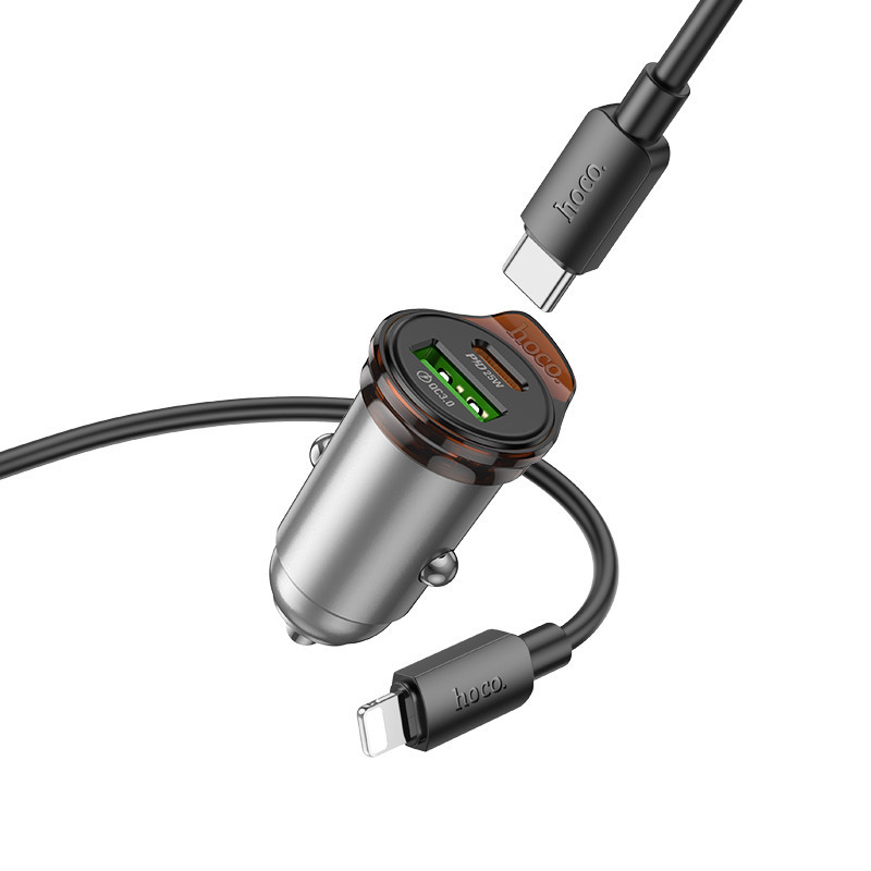 Автомобільний зарядний пристрій HOCO NZ16A Rigorous 43W dual port PD25W+QC3.0 car charger set(C to iP) Metal Grey Одеса - фото 5