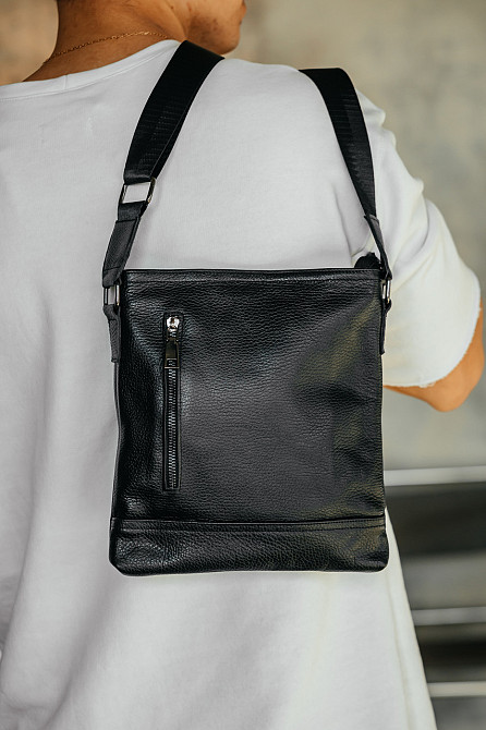 Чоловіча барсетка, чорна сумка через плече з натуральної шкіри, класичний якісний месендджерMasterSem Київ - фото 3