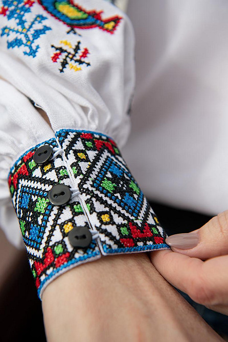 Вишиванка жіноча, лляна, біла, з довгим рукавом, топ Київ - фото 4