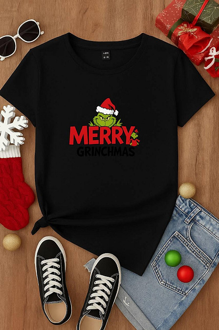 Новорічна футболка унісекс з принтом турецька кулір бавовна Чорна, 50/54 Одеса - фото 1