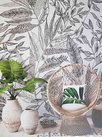 Шпалери вінілові Grandeco One roll one motif 1.59x2.8 панно мурал листя чорне на білому Київ