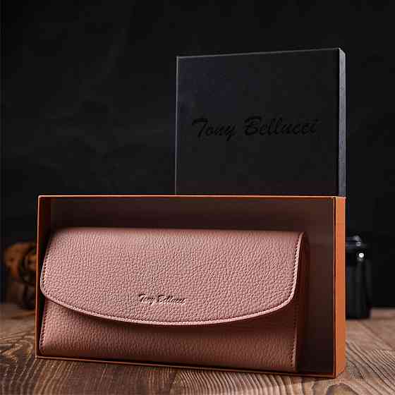 Оригінальний жіночий гаманець з монетницею на блискавці з натуральної шкіри Tony Bellucci 21963 Пудровий Київ