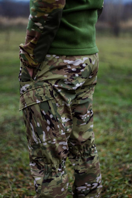 Тактические мужские зимние штаны Soft Shell на флисе в камуфляже мультиикам качественные зимние штаны зсу WAR Львов - изображение 5