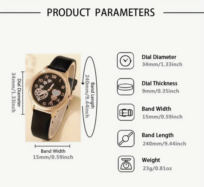 Подарочный набор для женщин Сердца наручные часы браслет кольцо ожерелье и серьги черный Киев - изображение 6