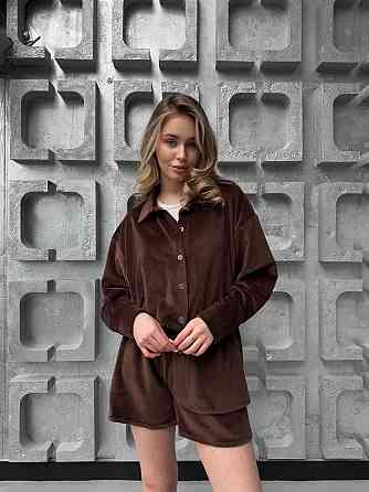 Жіночий стильний прогулянковий велюровий костюм-двійка Шоколад Одеса