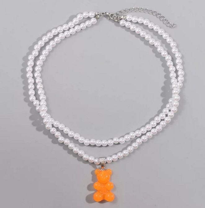 Ожерелье с мармеладным мишкой оранжевый - длина 37см, размер мишки 3*2см Киев - изображение 1