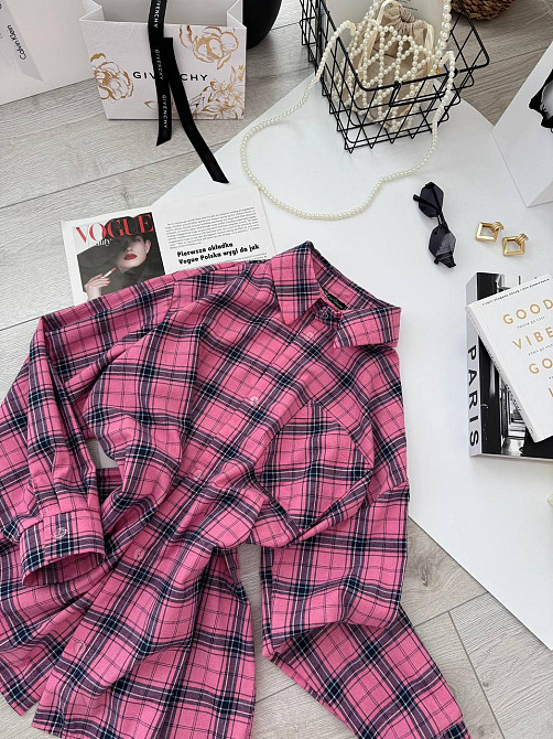 Женская базовая оверсайз рубашка в клетку Малиновый Одесса - изображение 4