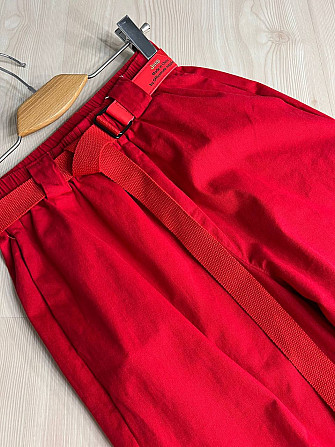 Брюки женские A-N 712 МОМ jeans широкие бананы облегченный тонкий коттон с ремнем красные, красный,  Одесса - изображение 2