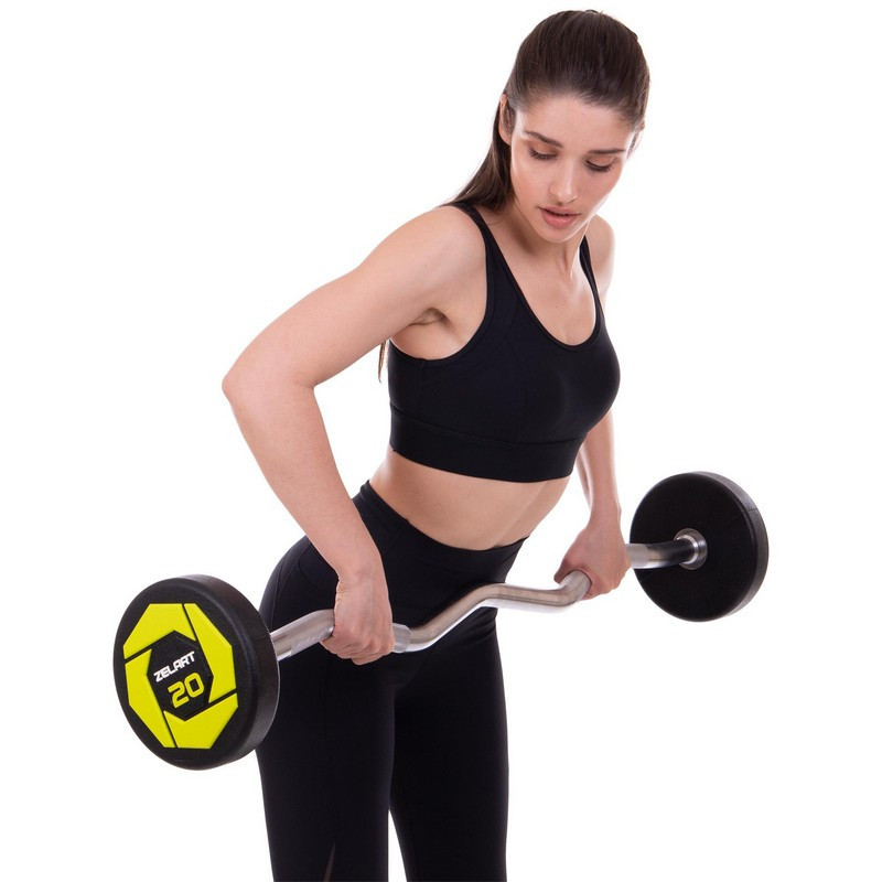 Штанга фиксированная изогнутая полиуретановая Zelart 2690-20 длина 104 см 20 кг Киев - изображение 2