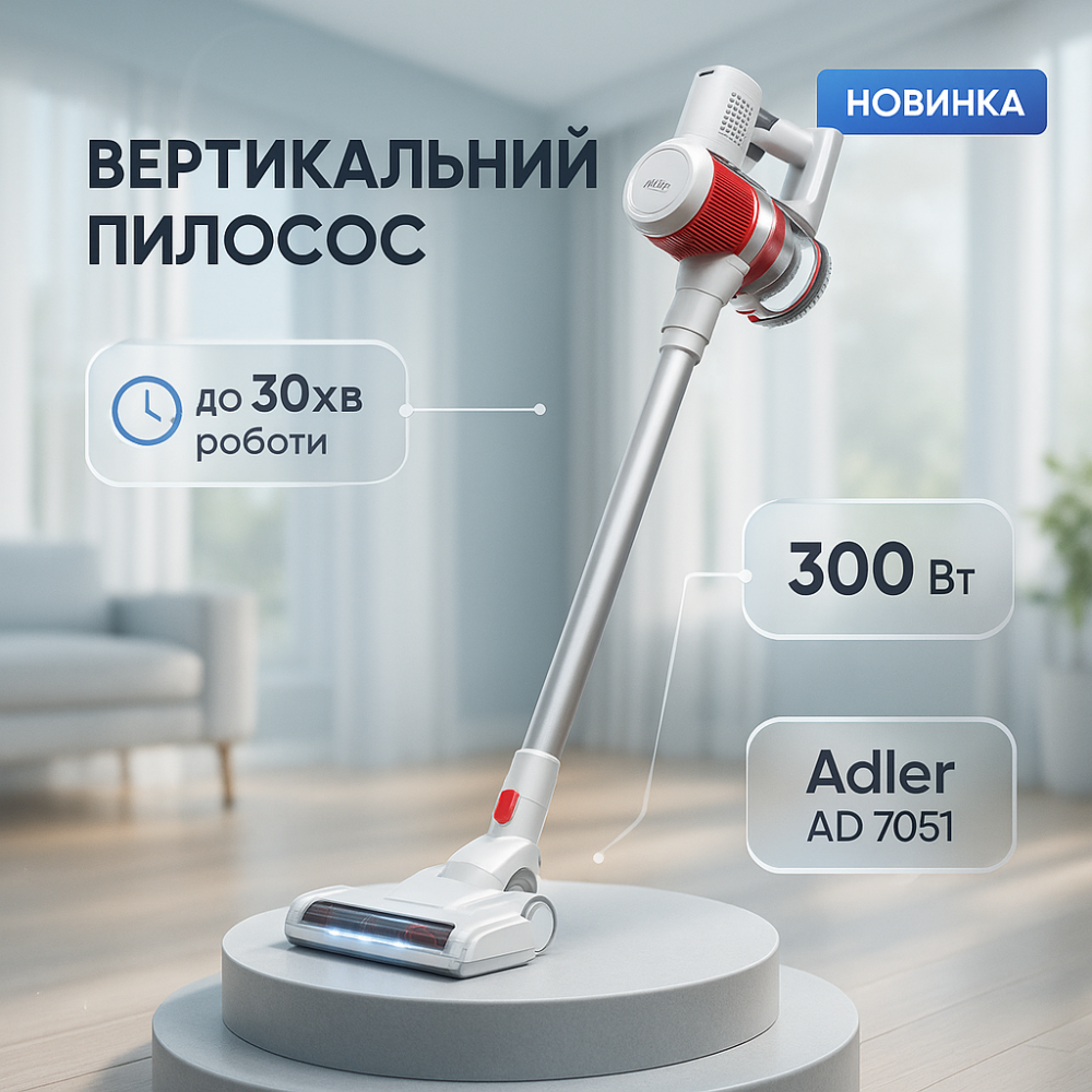 Вертикальний бездротовий пилосос без мішка 2 в 1 Adler AD 7051 ручний акумуляторний 300Вт XN-64 Львів - фото 8
