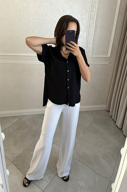 Жіноча легка базова сорочка з коротким рукавом на ґудзиках американський креп Чорний, 46/48 Одеса - фото 2