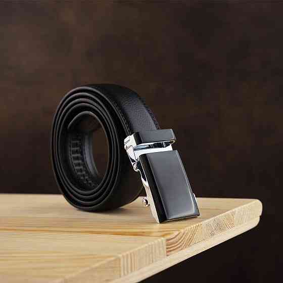 Ремень мужской c двойной строчкой тонкий Vintage 20312 Черный Киев