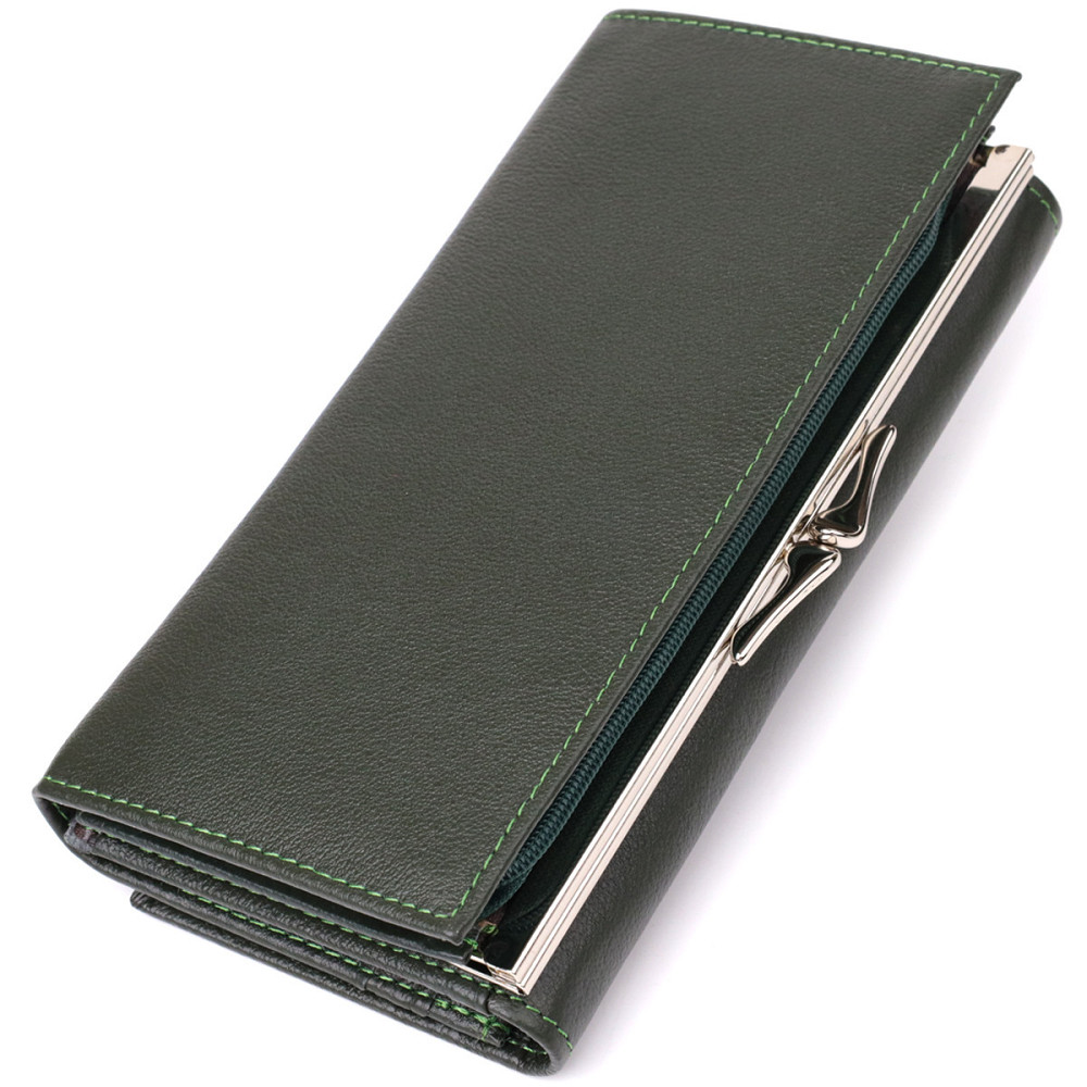 Місткий жіночий гаманець на магнітах із натуральної шкіри Зелений (ST Leather) Київ - фото 6