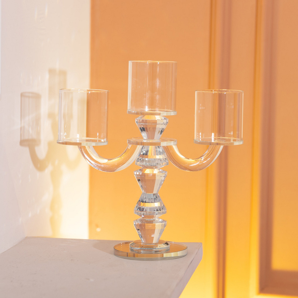 Канделябр на 3 свічки 22×9×23 см підсвічник декоративний скляний на ніжці прозорий HP-4-30 Київ - фото 4