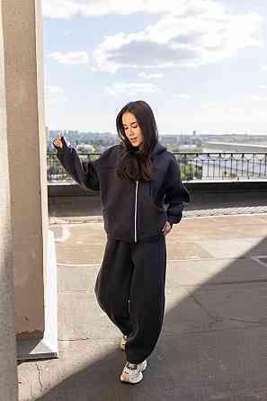 Жіночий теплий костюм двойка вільного крою на кожен день турецька тринитка на флісі Графіт Одеса