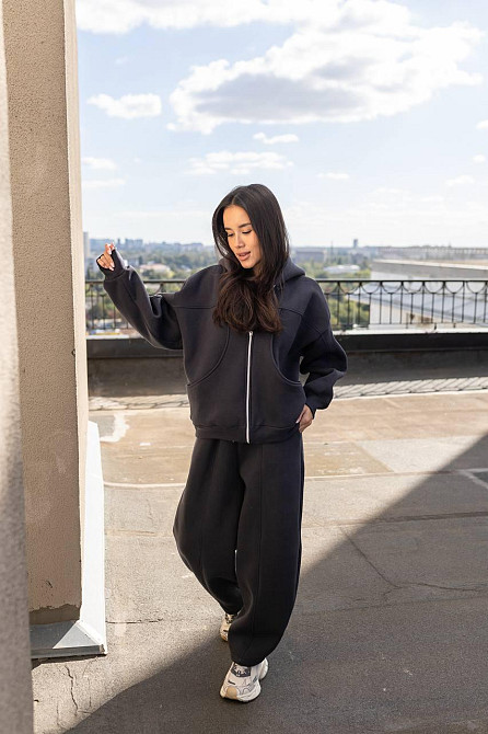 Женский теплый костюм двойка свободного кроя на каждый день турецкая трехнитка на флисе Графит Одесса - изображение 4