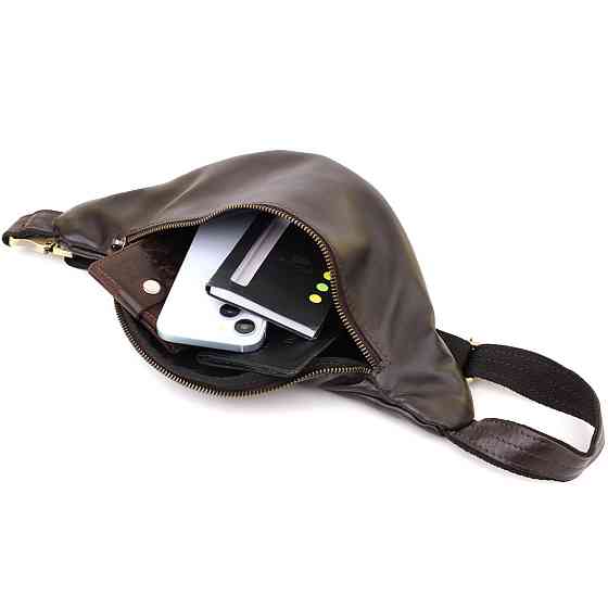 Сумка бананка відмінної якості з гладкої натуральної шкіри Коричневий (SHVIGEL) Київ