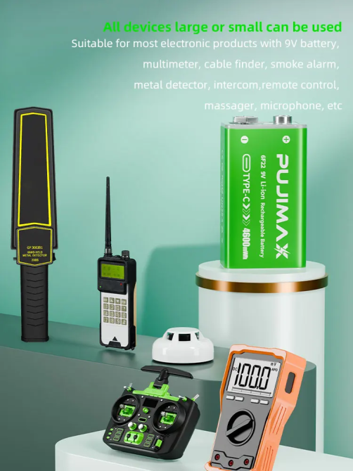 Акумуляторна батарея Pujimax 9В 4600 мВт/год Type-C модель 6F22 для металошукача (2 шт.) Зелений Київ - фото 3