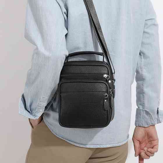 Чоловічі шкіряні сумки планшет 17х21х9, барсетка через плече з ручкою чорна 86802 Київ