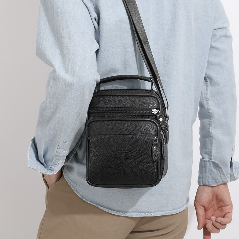 Чоловічі шкіряні сумки планшет 17х21х9, барсетка через плече з ручкою чорна 86802 Київ - фото 3