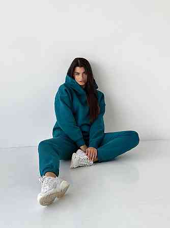 Женский спортивный теплый костюм оверсайз на флисе Темно бирюзовый XS Харьков