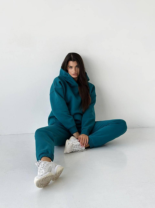 Женский спортивный теплый костюм оверсайз на флисе Темно бирюзовый XS Харьков - изображение 2