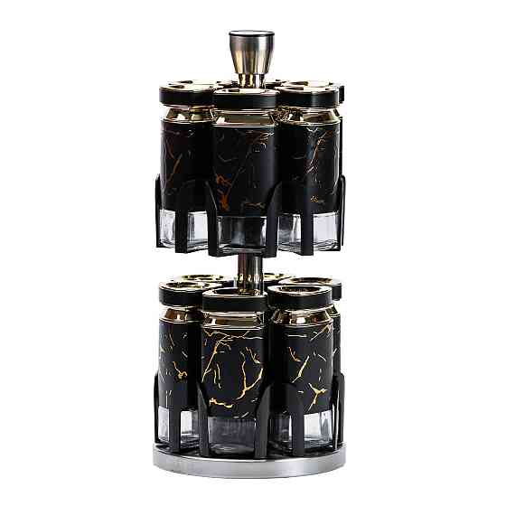 Набір для спецій на підставці 12 баночок по 120 мл, чорний мармур HP1356 Коломия