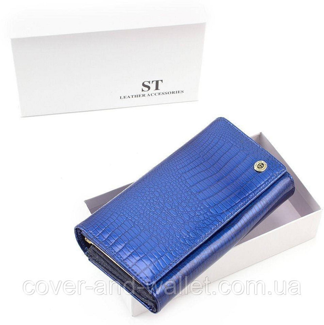 Жіночий лакований гаманець синього кольору з блоком для карток ST S9001A Blue Київ - фото 10