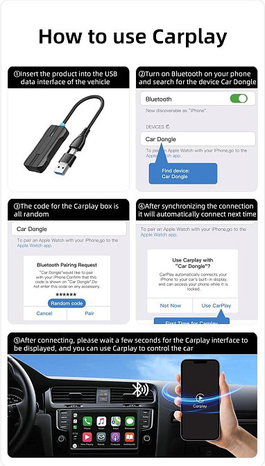 Бездротовий автомобільний USB адаптер PLCPDM, перехід з дротового на бездротове підключення, стабільне з’єднання Київ - фото 12