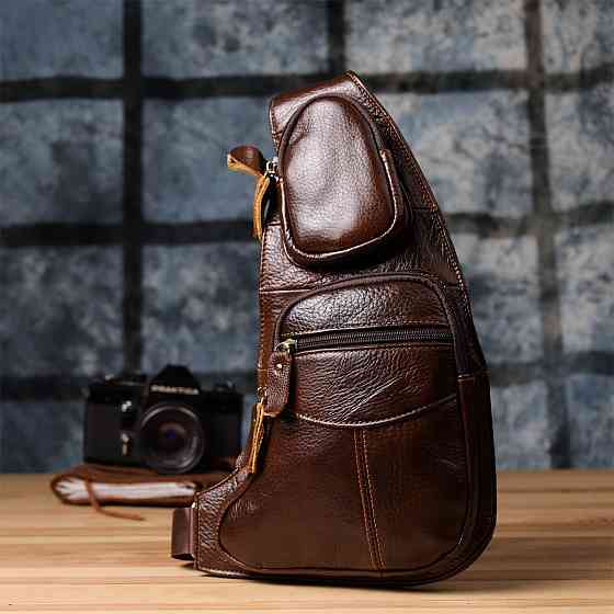 Сумка для чоловіків з великою кількістю кишень із натуральної шкіри Коричневий (Vintage) Київ