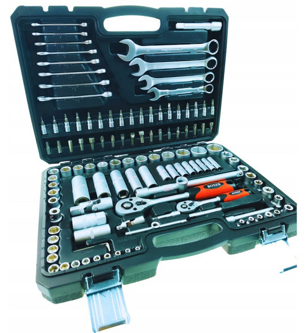 BX-013S Набор гаечных ключей и головок 121 предмет в мягком кейсе, CrV сталь, трещотки 1/2