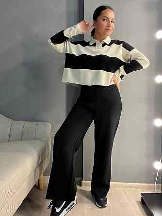 Брюки жіночі My fashion 2024012 резинка рівні від стегна машинна в'язка 44-48 чорні, чорний, 44-48 Одеса