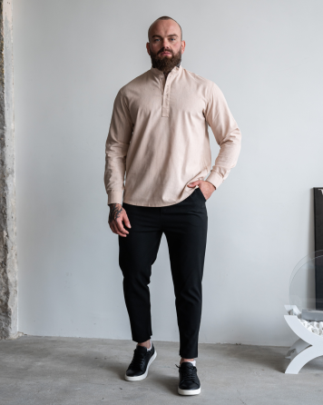 Сорочка чоловіча льон довгий рукав Бежевий M Харків