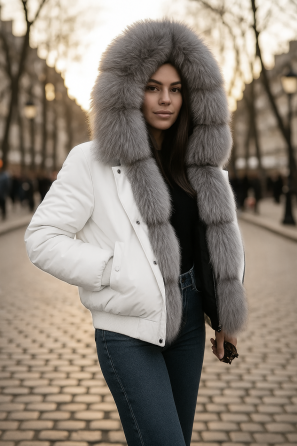 Бомбер женский с мехом блюфрост Белый 48 Харьков