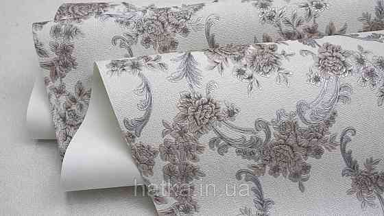 Шпалери метрові вінілові на флізеліні Sintra Classic класика квіти троянди завитки структурні коричневі срібло на сірому 445624 Київ