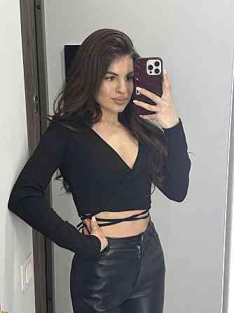 Женская базовая кофта на запах с завязками на талии турецкий рубчик Черный, 44 Одесса