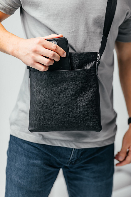 Чоловіча барсетка, чорна сумка через плече з натуральної шкіри, класичний месендджерMasterSem Київ - фото 7