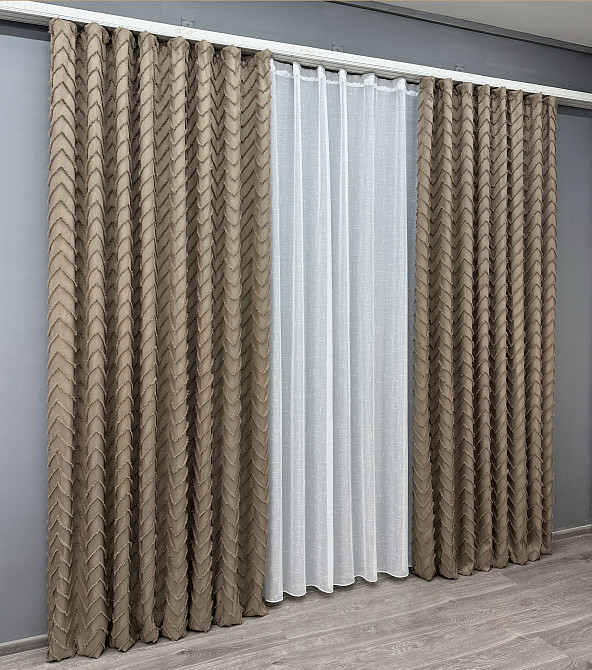 Комплект штор VR-Textil Льон Букле № 1808ш Какао 200х290 см 2 шт (32-126) Київ - фото 4