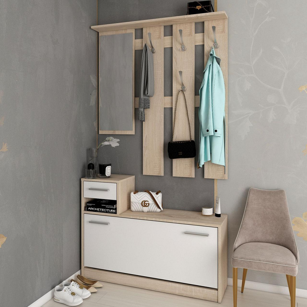 Прихожая с зеркалом Doros Alice 100х25х182,9 см Белый/Дуб cонома (DRS-011331) Днепр - изображение 3