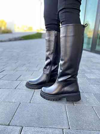 Чоботи жіночі Львів чорні натуральна шкіра зима высота 36см обхват 37-38см подошва 3/5см (4828) Коломия